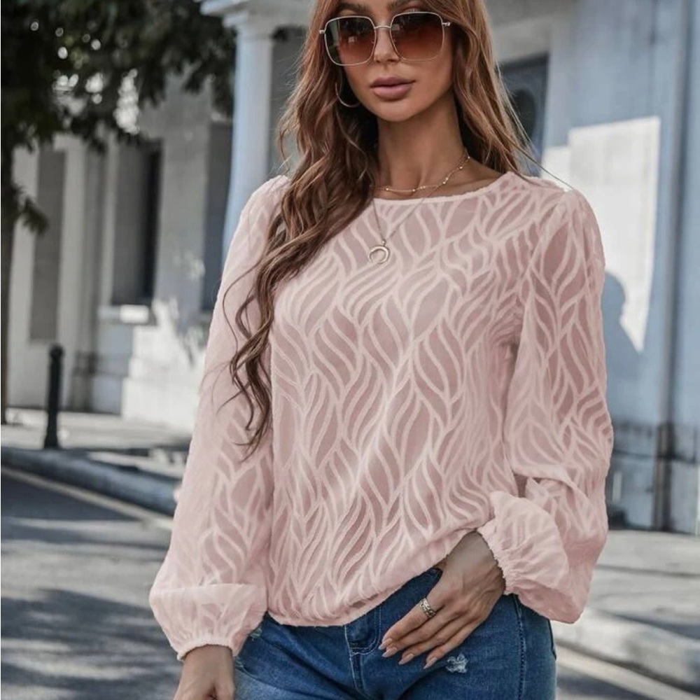 Plant Pattern Lantern Sleeve Chiffon Blouse XL/12
